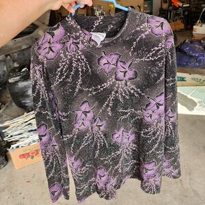 Bon Worth Purple and Black Floral Sweatshirt
